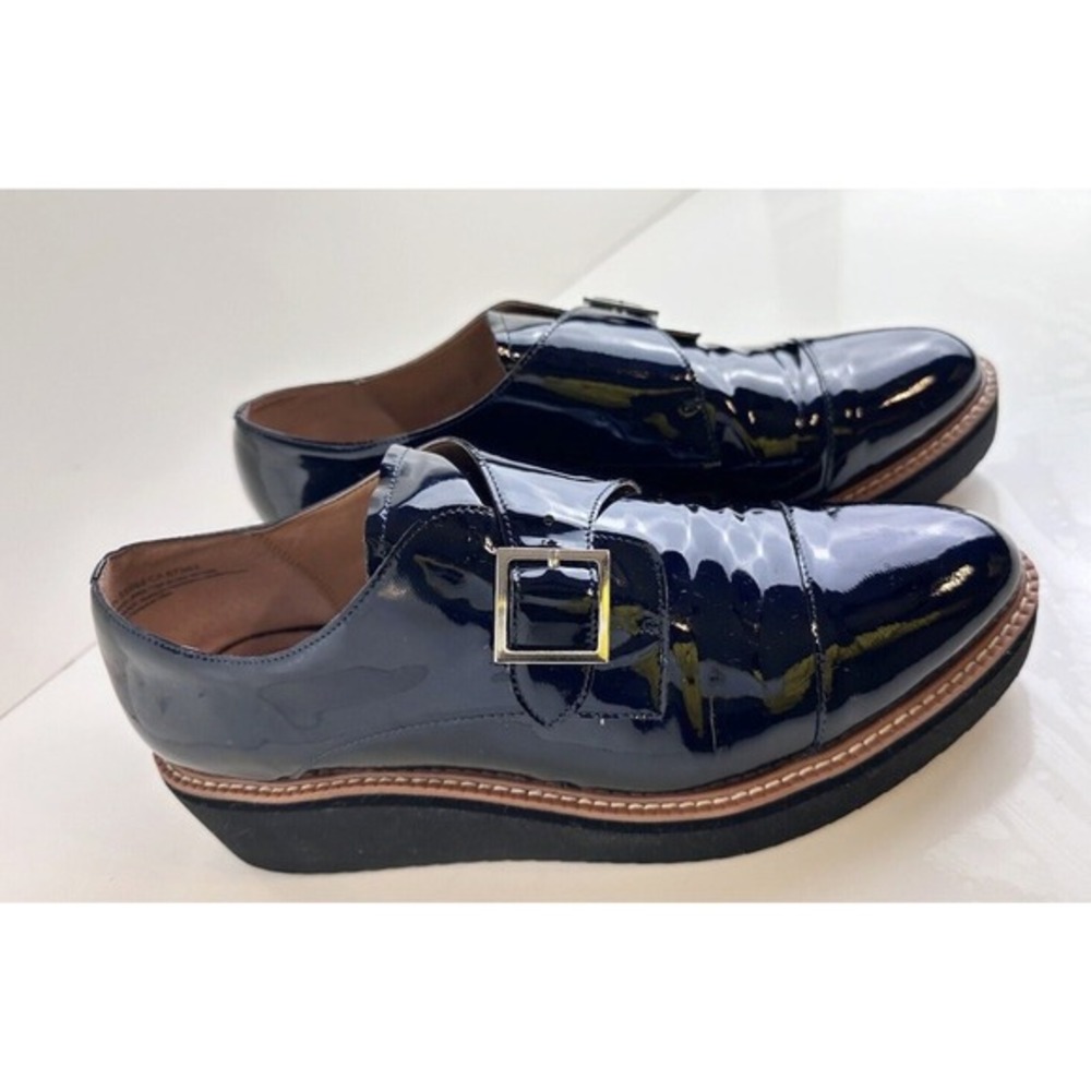 Halogen Haemma-Lea Navy Patent Leather Monk Strap Platform Loafers 11M 45-03‎ - Picture 4 of 15